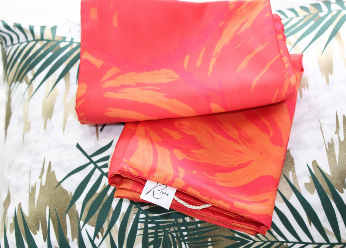 Two Orange Tropical Pillowcases